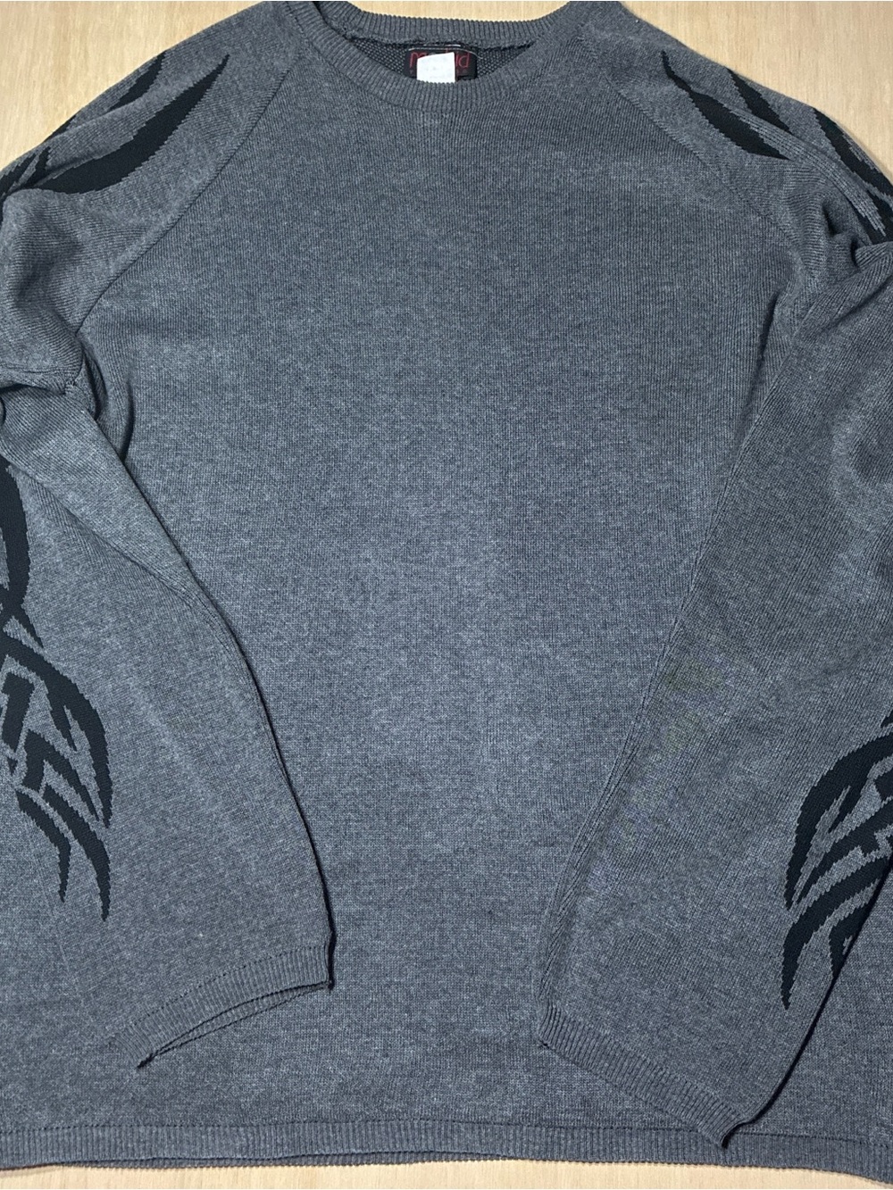 Morbid Threads Gray Crewneck Sweater with Black Sleeve Graphics